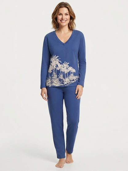Ladies Printed Blue Pyjama Set