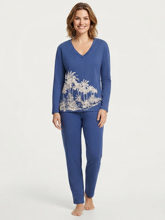 Ladies Printed Blue Pyjama Set