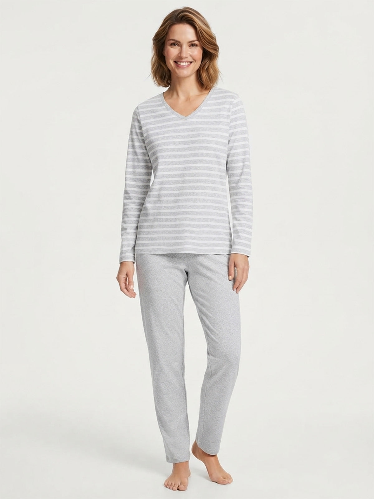 Ladies Striped Grey Pyjama Set
