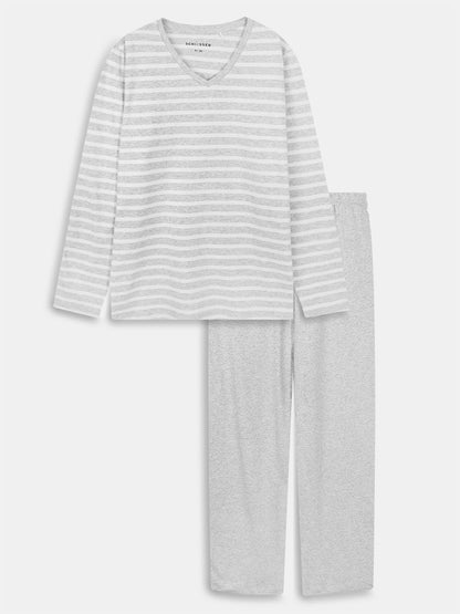 Ladies Striped Grey Pyjama Set