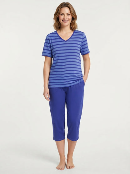 Ladies Striped Capri Pyjama Set