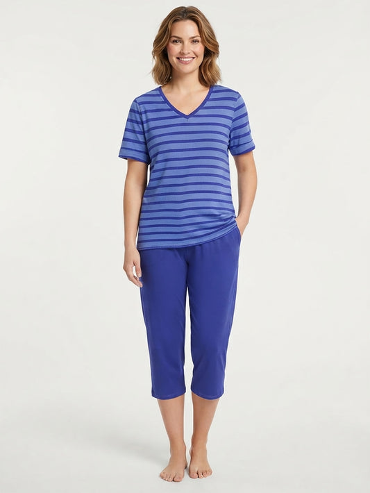 Ladies Striped Capri Pyjama Set
