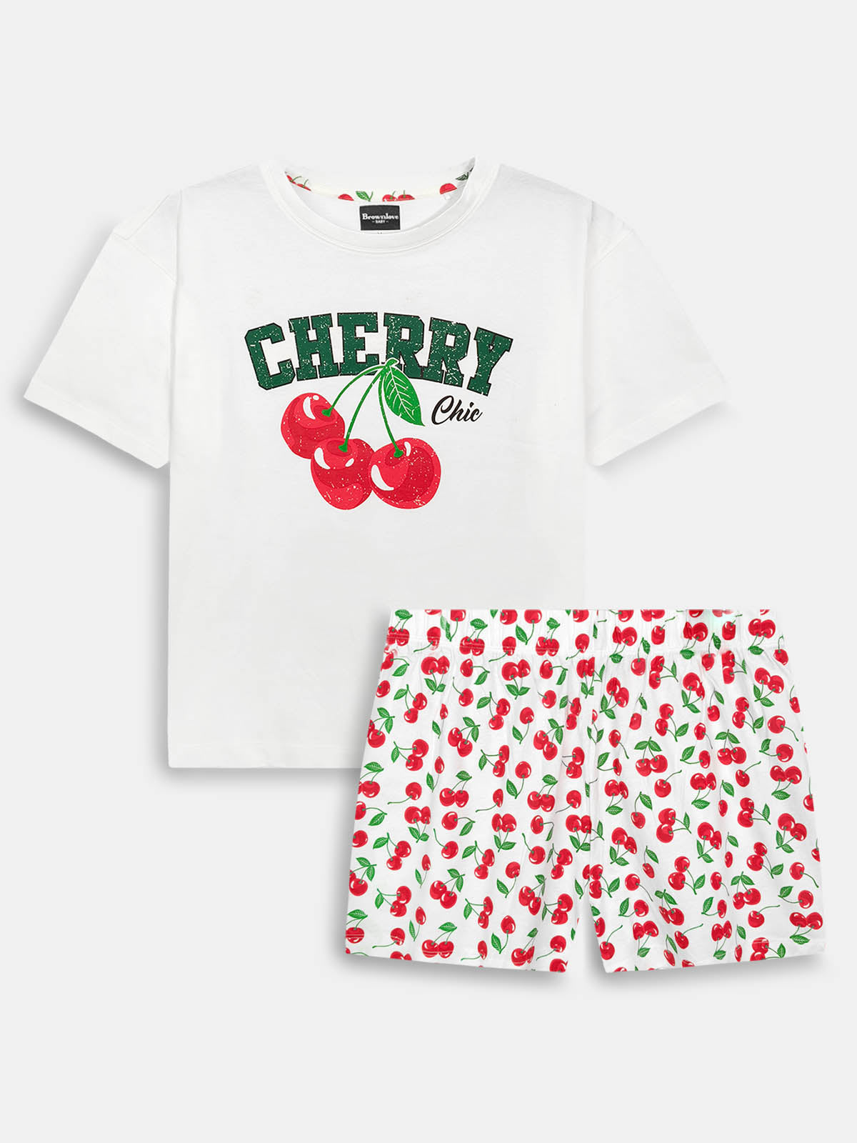 Ladies  Cherry Printed Shorty Set