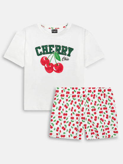 Ladies  Cherry Printed Shorty Set