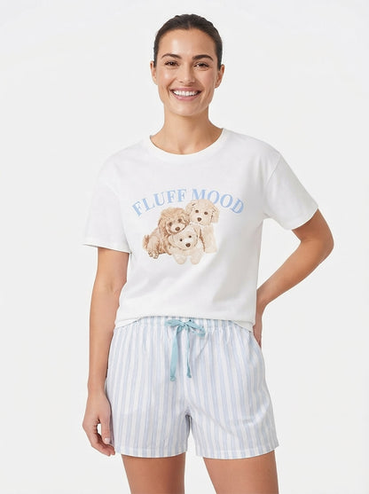Ladies Puppy Printed Shorty Set