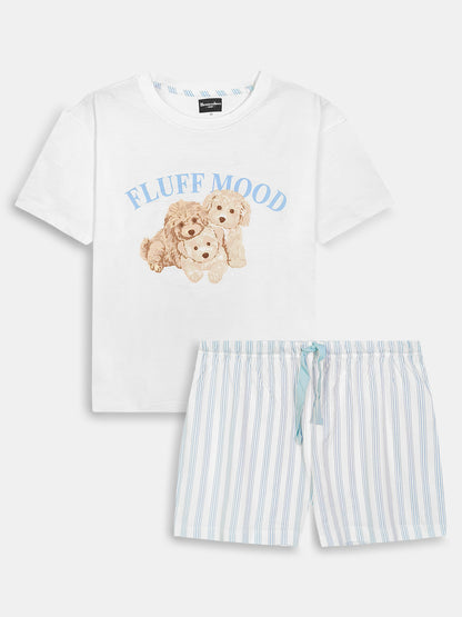 Ladies Puppy Printed Shorty Set