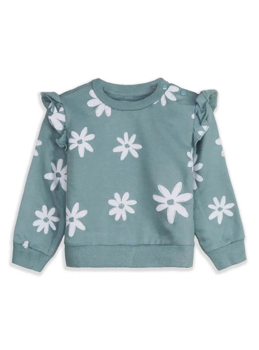 Baby Girls Green Flower Pullover Sweatshirt