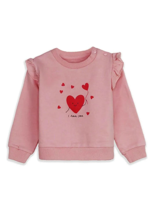 Baby Girls Pink Heart Pullover Sweatshirt