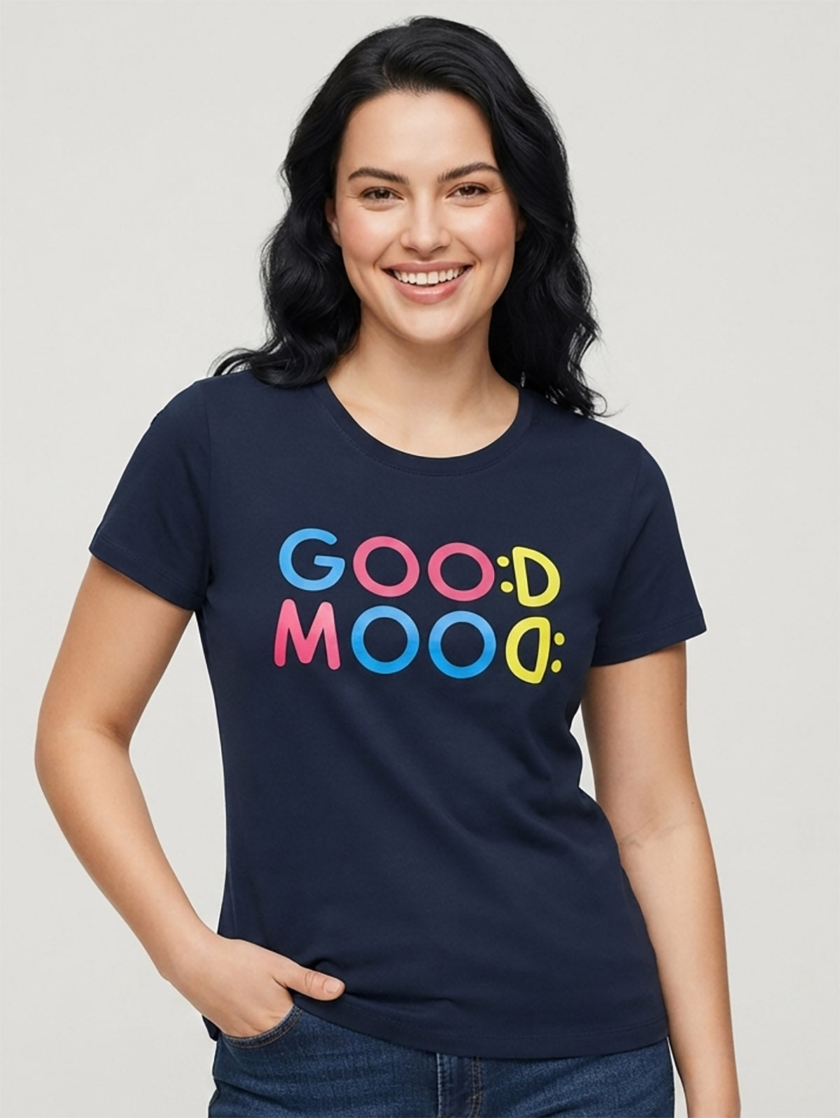 Ladies Printed Navy T Shirt