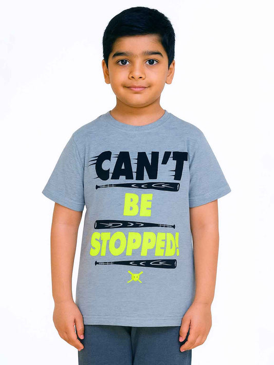 Boys Grey Melange Printed T-Shirt