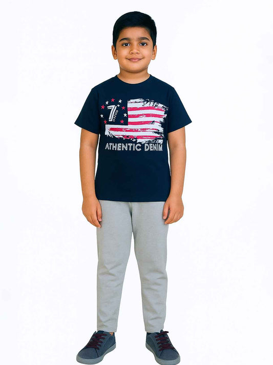 Boys Printed Navy Charcoal Pyjama Set