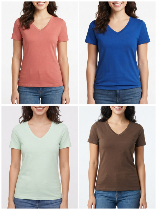 Ladies V Neck Mixed T Shirts