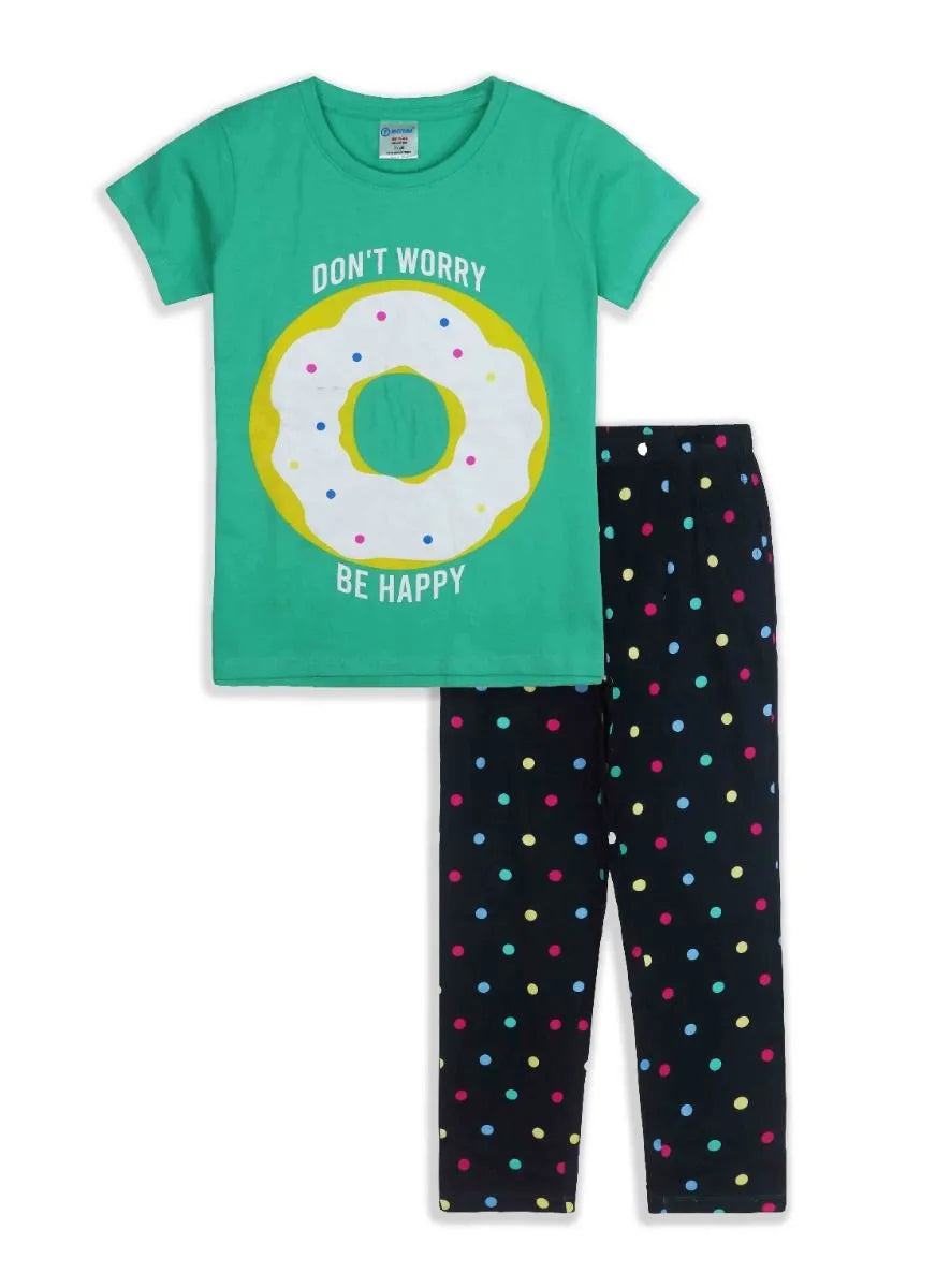 Girls Green Navy Pyjama Set