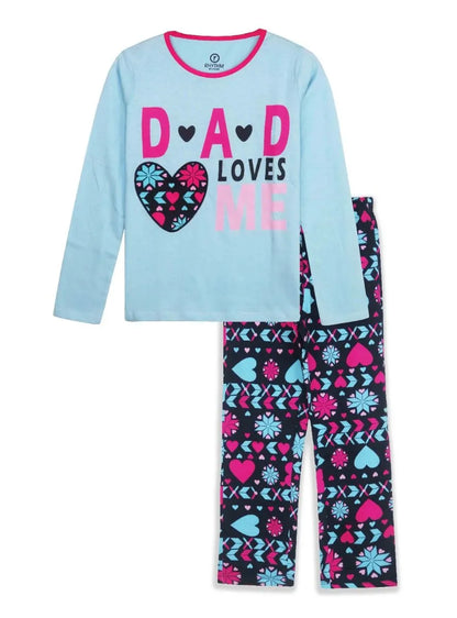 Girls Sky Blue Navy AOP Pyjama Set