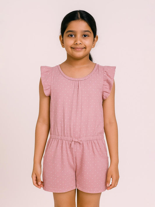 Girls Pink AOP Dungaree