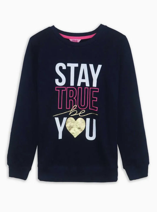 Girls Navy Fleece Pullover Sweatshirt