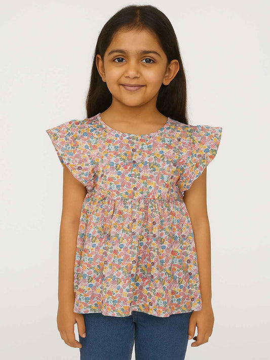 Girls Flared Pink AOP Top