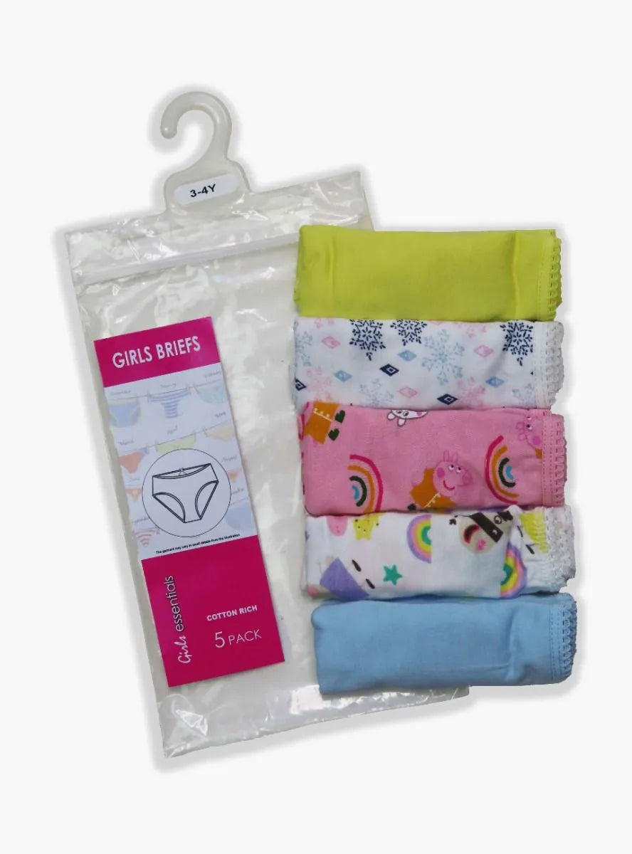 Girls Printed 5 Pack Briefs