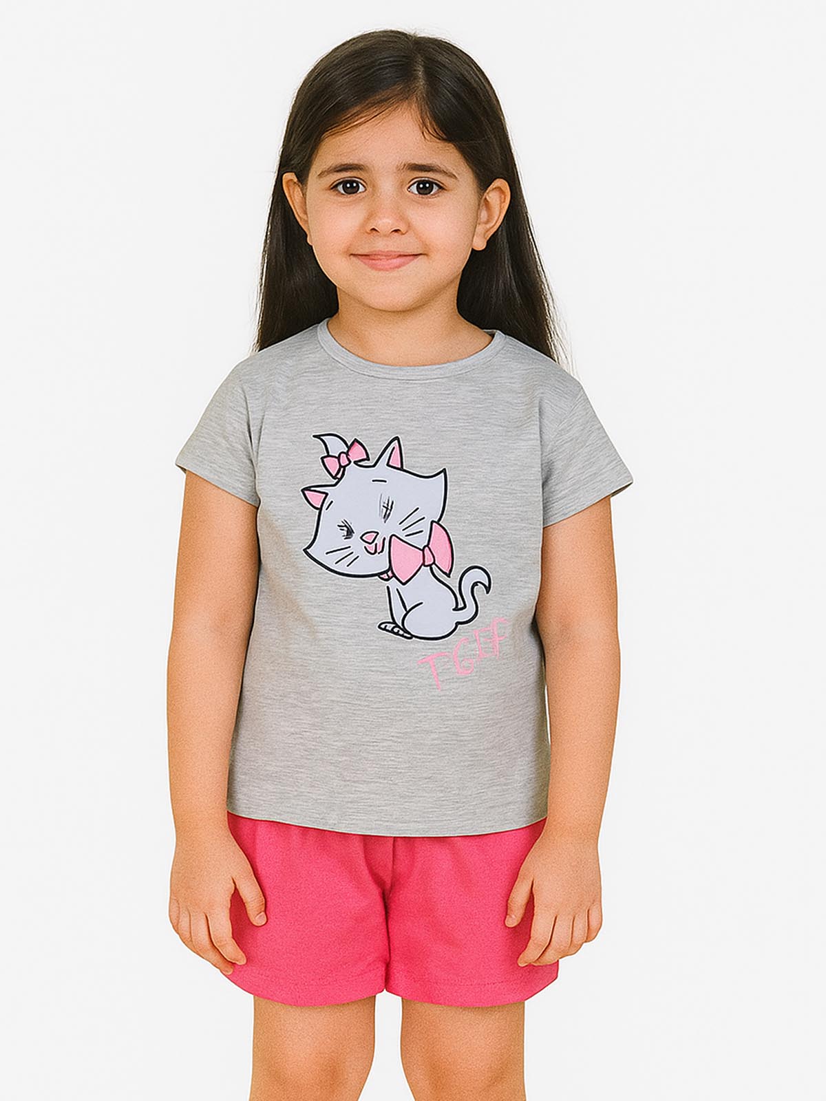 Girls Printed Shorty Set Grey-Pink