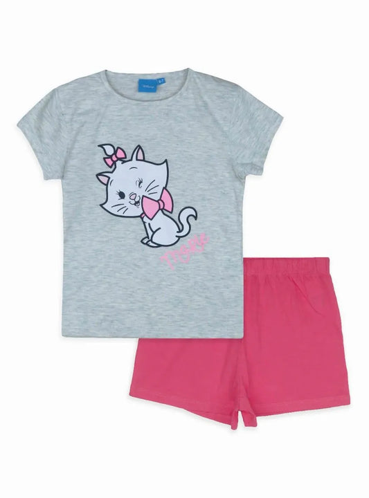 Girls Printed Shorty Set Grey-Pink