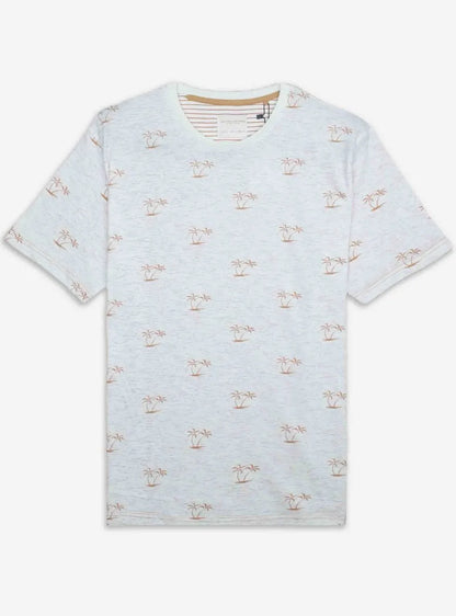 Mens Printed T Shirt Ecru AOP