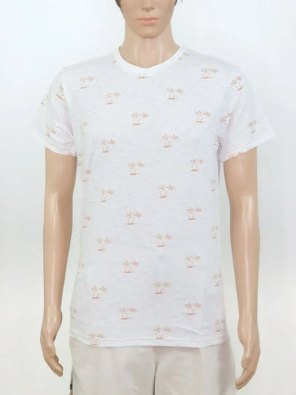 Mens Printed T Shirt Ecru AOP