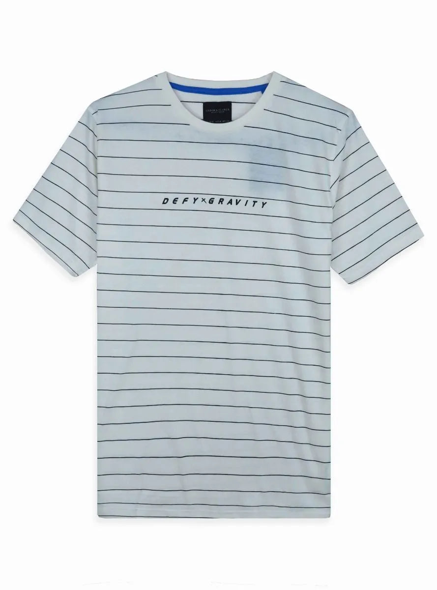 Mens Printed T Shirt White Striped