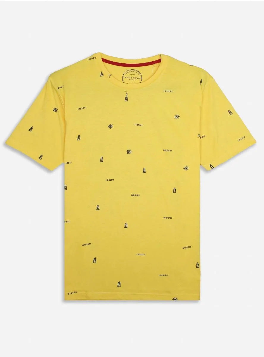 Mens Printed T Shirt Yellow