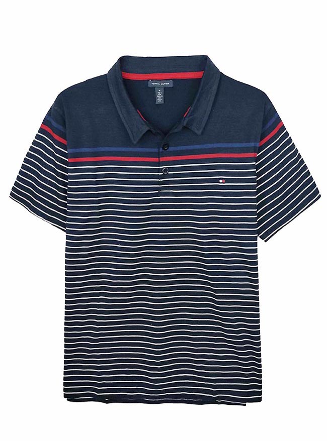 Mens Striped Navy Red Polo