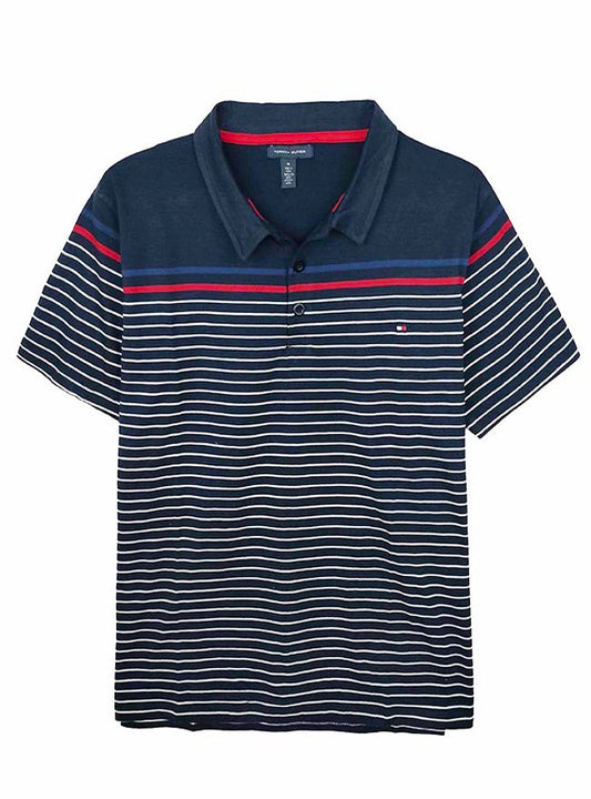 Mens Striped Navy Red Polo