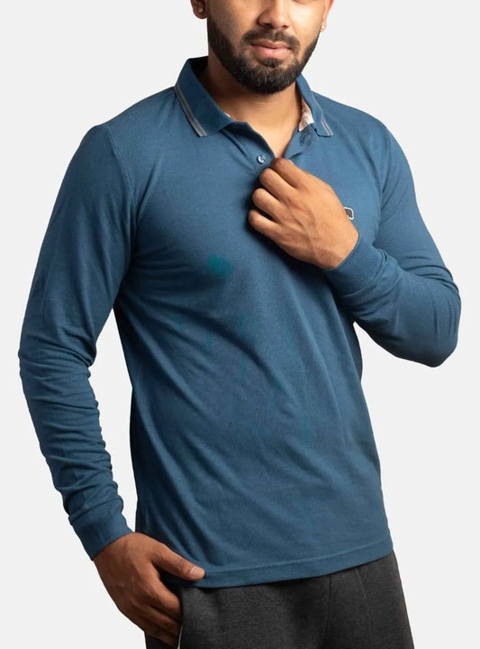 Mens Blue Long Sleeve Polo T-Shirt