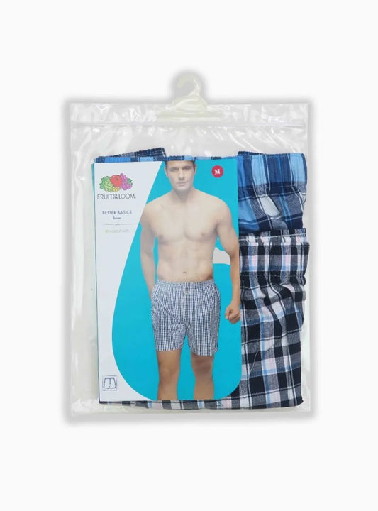 Mens 2 Pack Woven Boxer Shorts Blue-Black