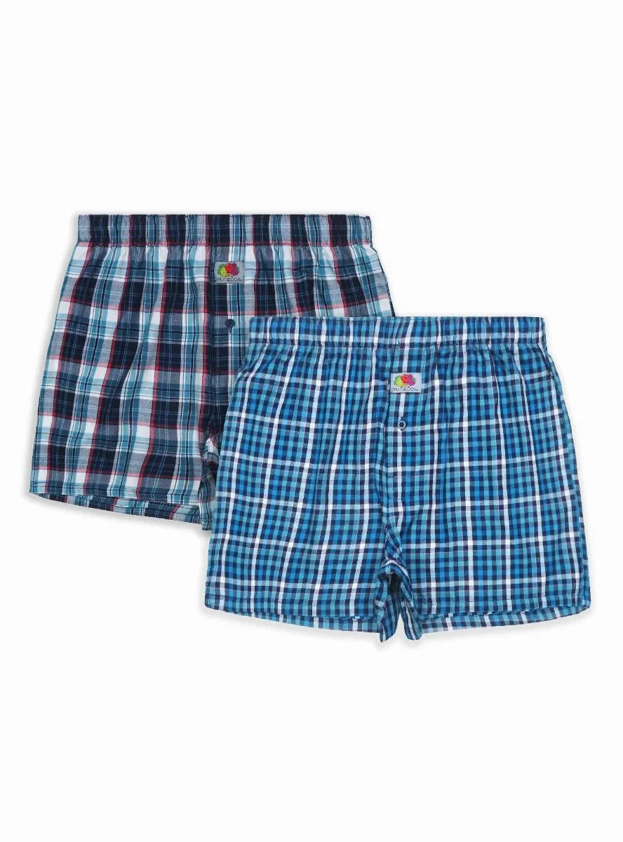 Mens 2 Pack Woven Boxer Shorts Black-White-Blue