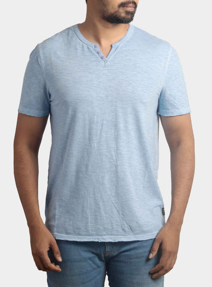 Mens Garment Dyed Y Neck T Shirt