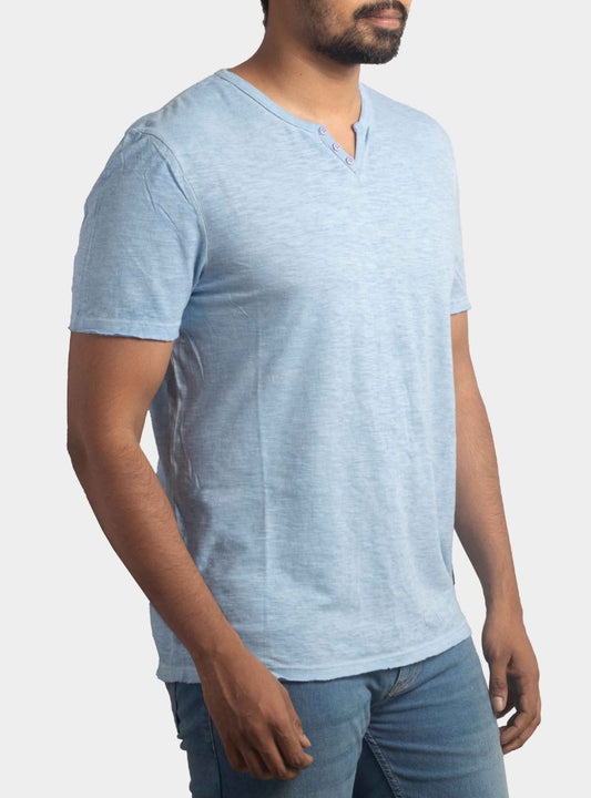 Mens Garment Dyed Y Neck T Shirt