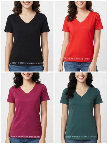 Ladies V Neck Mixed T Shirts