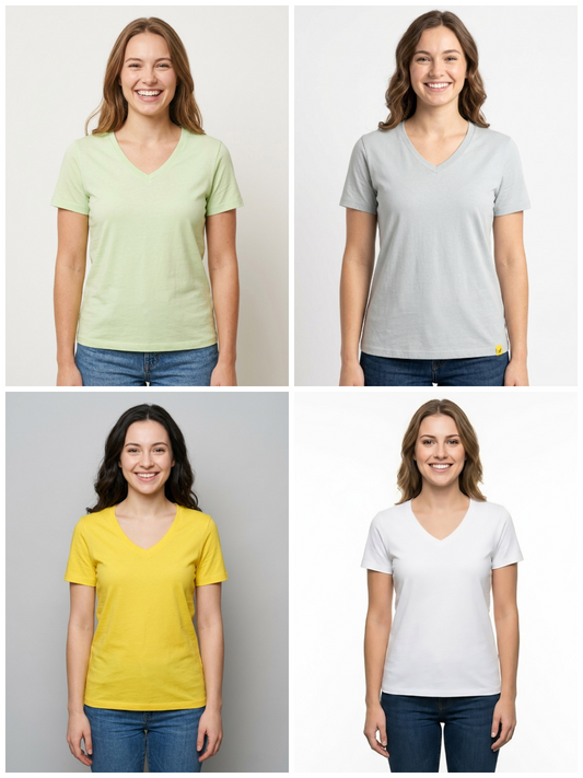 Ladies V Neck Mixed T Shirts