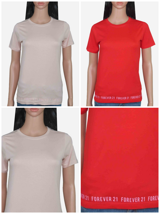 Ladies Crew Neck Red and Beige T Shirts