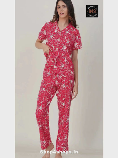 Ladies Sleepwear Pyjama Set Blue AOP