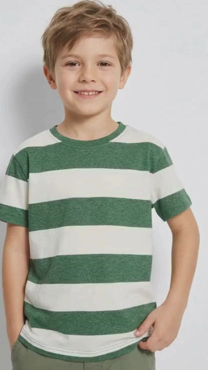 Boys Rugby Green Striped T-Shirt