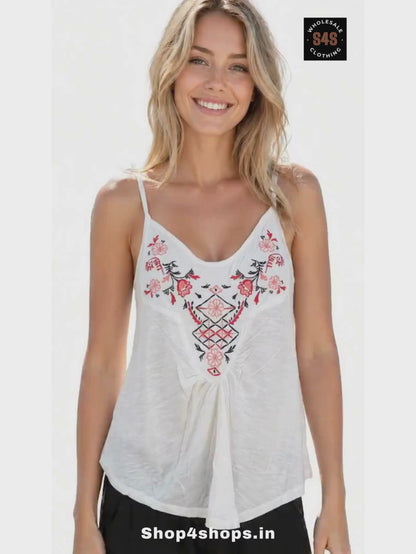 Ladies Viscose  Embroidery Tank