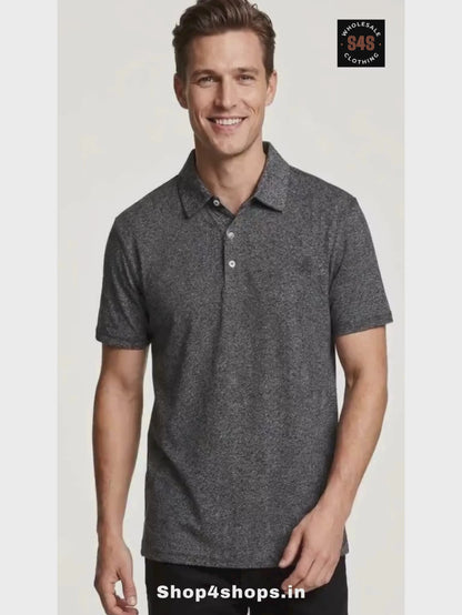 Mens Navy Grindled Yarn Polo
