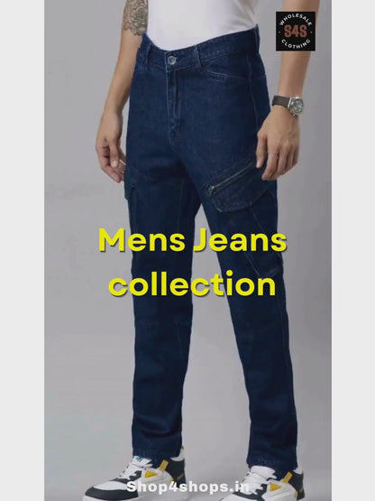 Mens Denim Grey Cargo Jeans