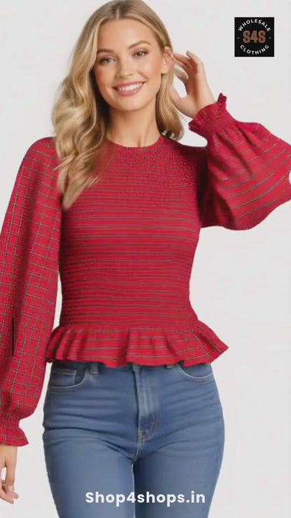 Ladies Plaid Smocked Top