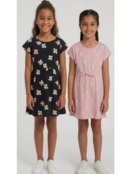 Girls Magyar Sleeve Pink AOP Dress