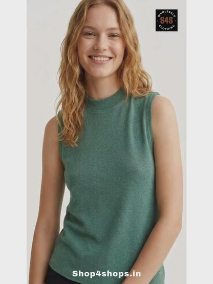 Ladies Sleeveless Black Greindled Top