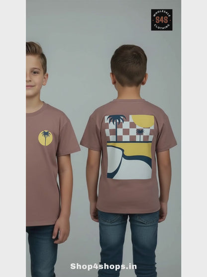 Boys Printed Oversize Fit Beige T-Shirt