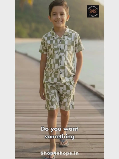 Boys Cuban Collar Shirt Co-Ord Set Grey