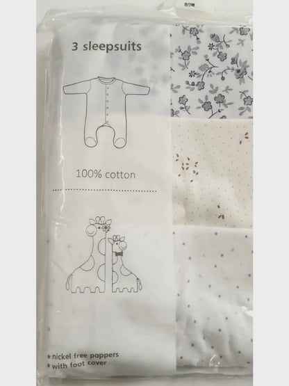 Baby Sleepsuits Pack Of 3 Mixed