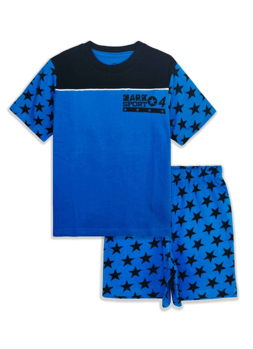 Boys Cut n Sew Blue Shorty Set